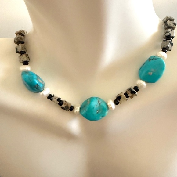 Southwestern Sterling Silver Turquoise Jasper Gemstone Necklace Custom Made - Picture 5 of 5